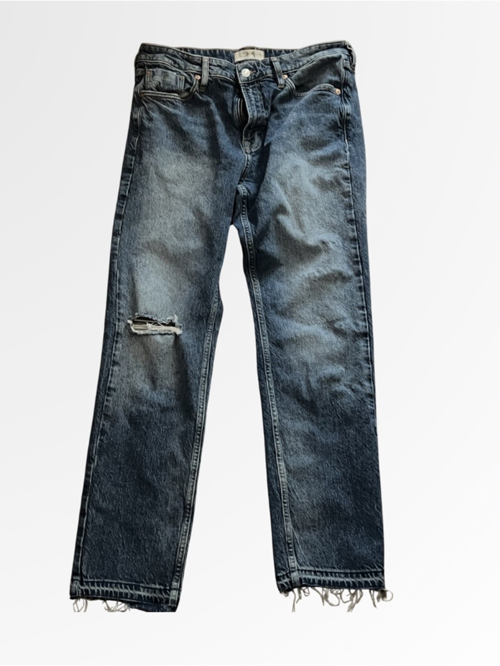 We The Free Women's Blue Straight-Leg Jeans with Knee Distress